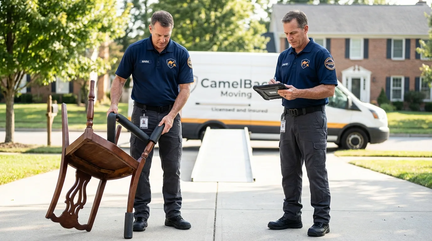 Movers inspecting furniture for damage prevention before loading in Warrenton, VA